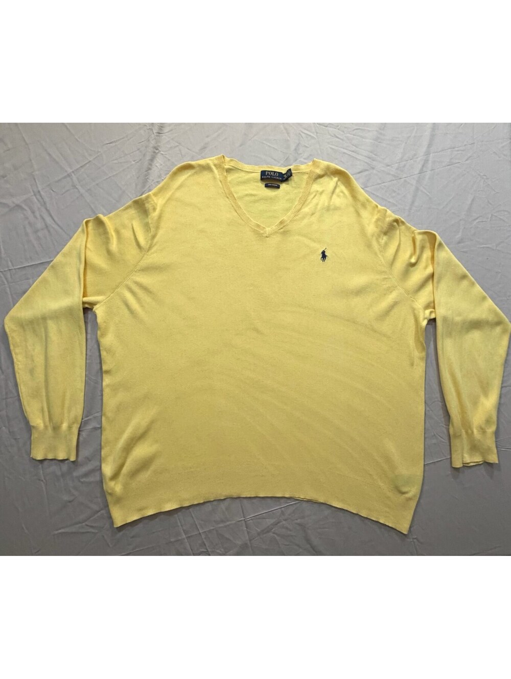 Polo Ralph Lauren Sweater Mens 2XB Yellow Pima Cotton V Neck Pony Big Tall